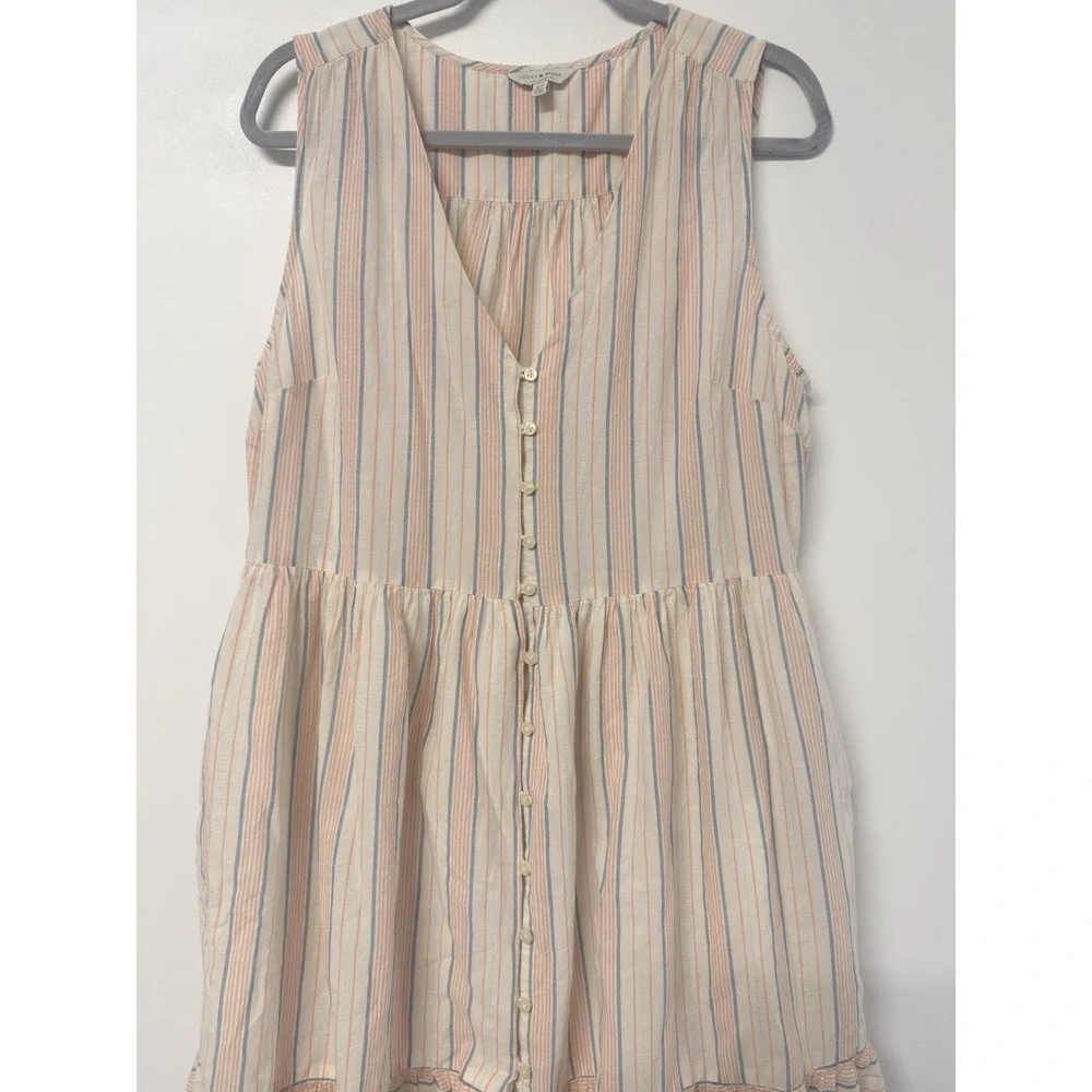 Lucky Brand Pastel Stripe Midi Dress Tiered Womens 1X Cottage Core Button‎ #38